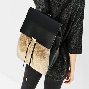 ZARA faux Fur Backpack Vegan black